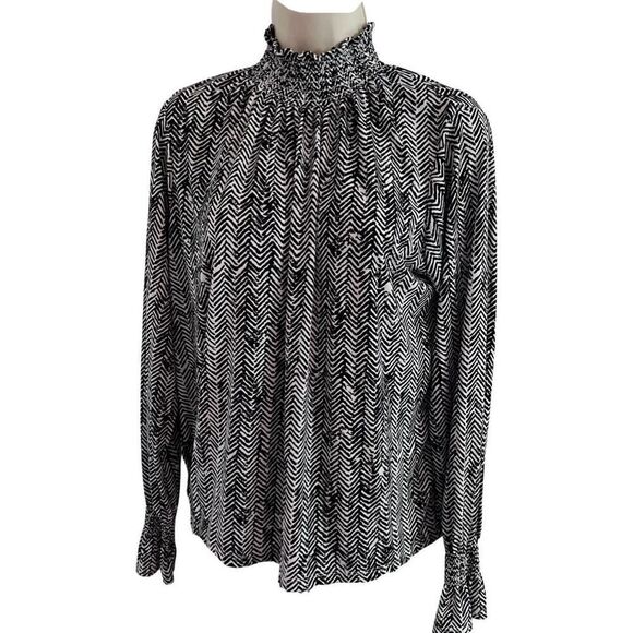 Banana Republic High Neck Ruffle Long Sleeve Blouse Office Professional Workwear - Picture 2 of 5